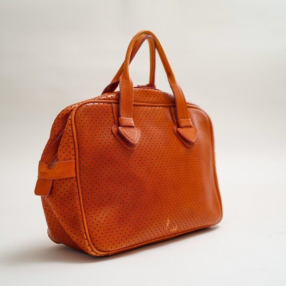 Innue Vintage Orange Perforated Leather Handbag - Picture 3 of 12